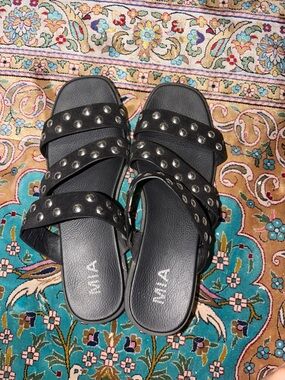 MIA Black Triple-Stud Slide Sandals